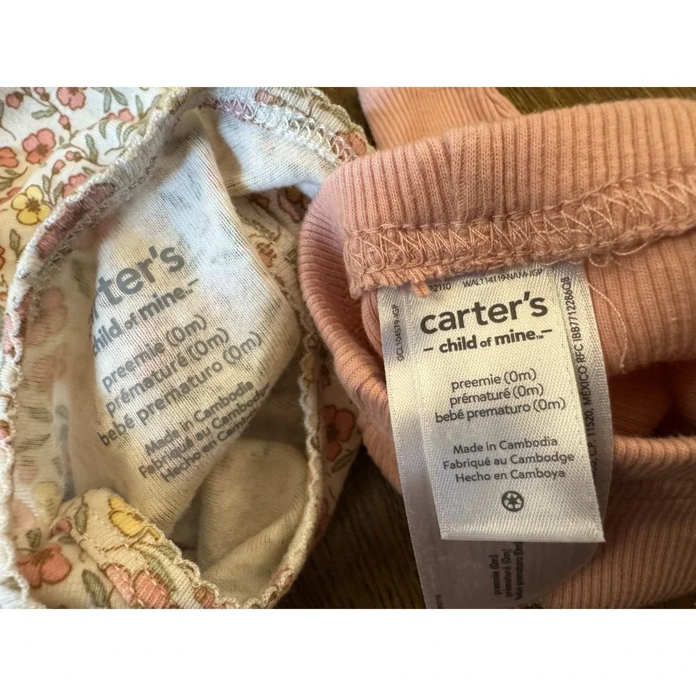 Carters Baby Outfit Girl Preemie Floral Short Sleeved Bodysuit Pink Ribbed Pants